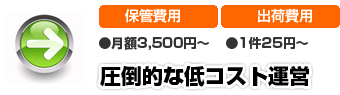 保守費用、月額3,500円〜。出荷費用1件25円〜。圧倒的な低コスト運営