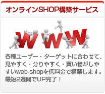 オンラインSHOP構築サービス、各種ユーザー・ターゲットに合わせて、見やすく・分りやすく・買い物がしやすいweb-shopを低料金で構築します。最短2週間でUP完了!
